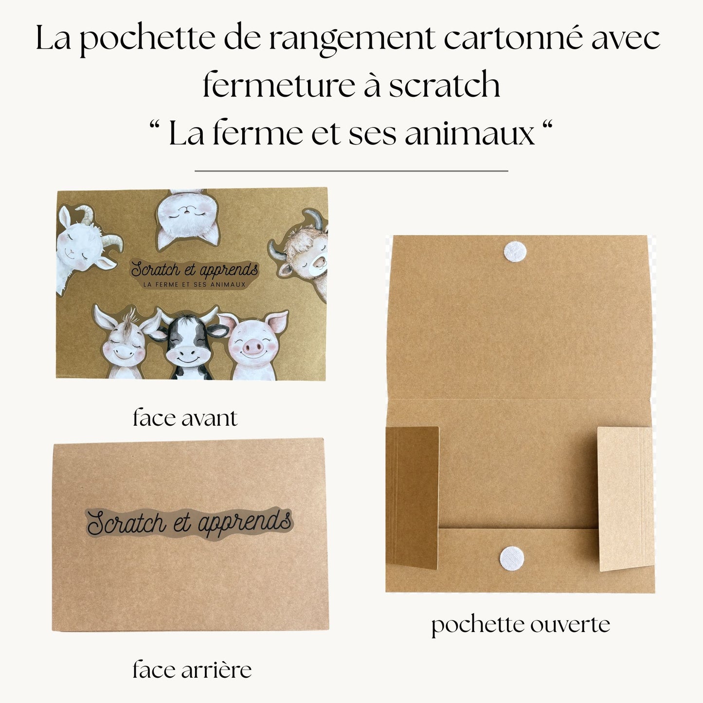 Pochette de planche d'activités éducatives à scratch "La ferme et ses animaux"