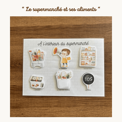 Pochette de planches d'activités éducatives à scratch "Le supermarché et ses aliments"