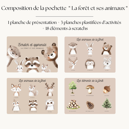 Pochette de planches d'activités éducatives à scratch  "La forêt et ses animaux"