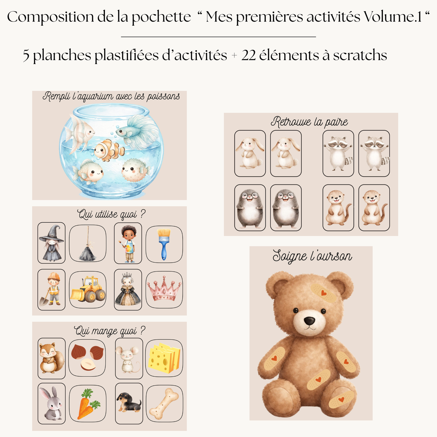 Pochette de planches d'activités éducatives à scratch "Mes premières activités Volume.1"
