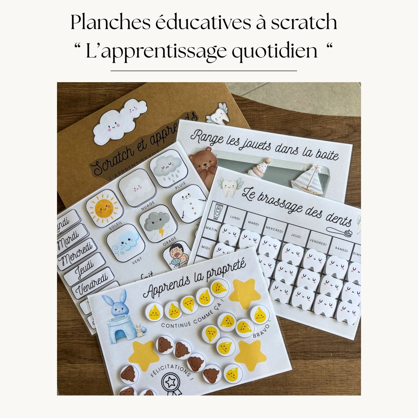 Pochette de planches éducative à scratch "L'apprentissage quotidien"