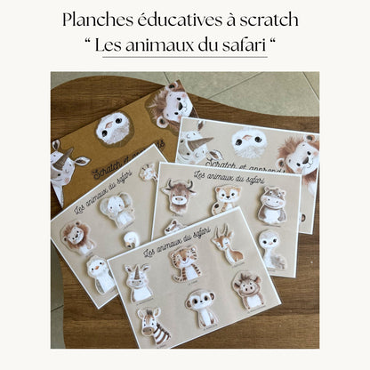 Pochette de planches d'activités éducatives à scratch "Les animaux du safari"