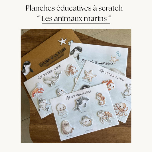 Pochette de planches d'activités éducatives à scratch "Les animaux marins"