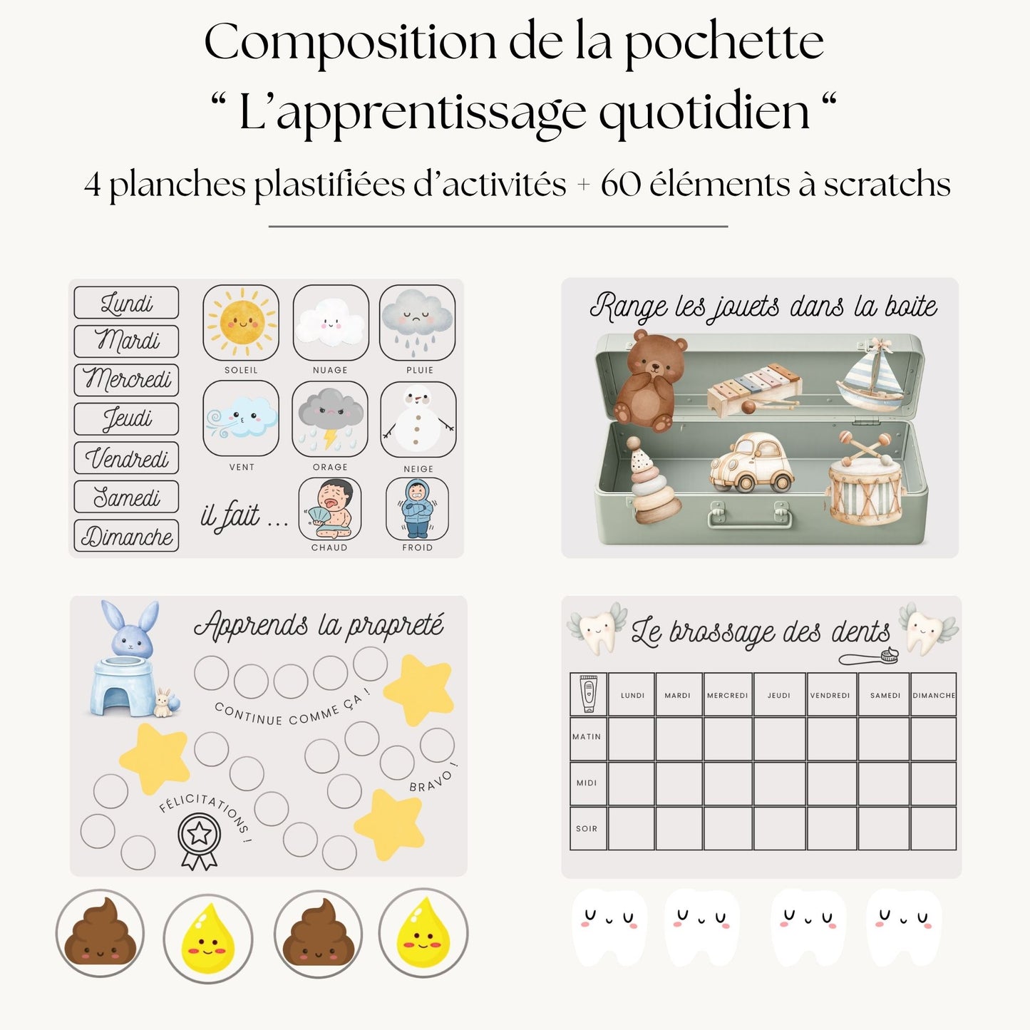 Pochette de planches éducative à scratch "L'apprentissage quotidien"