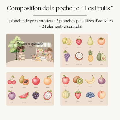 Pochette de planches d'activités éducatives à scratch "Les fruits"