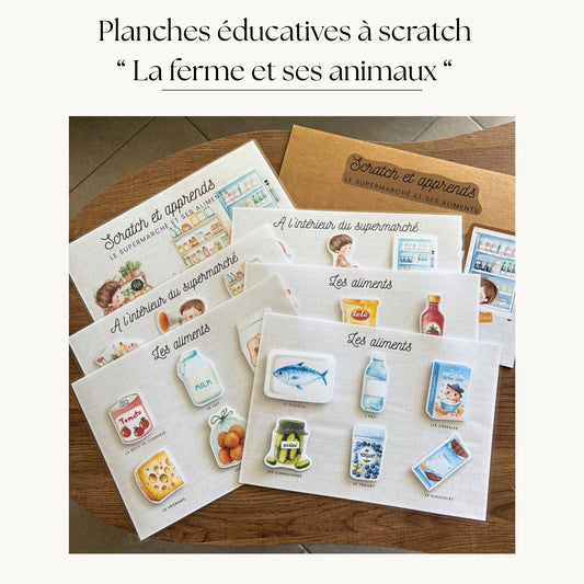 Pochette de planches d'activités éducatives à scratch "Le supermarché et ses aliments"