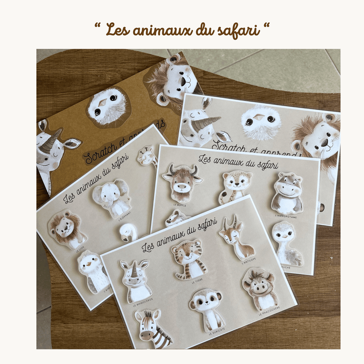 Pochette de planches d'activités éducatives à scratch "Les animaux du safari"
