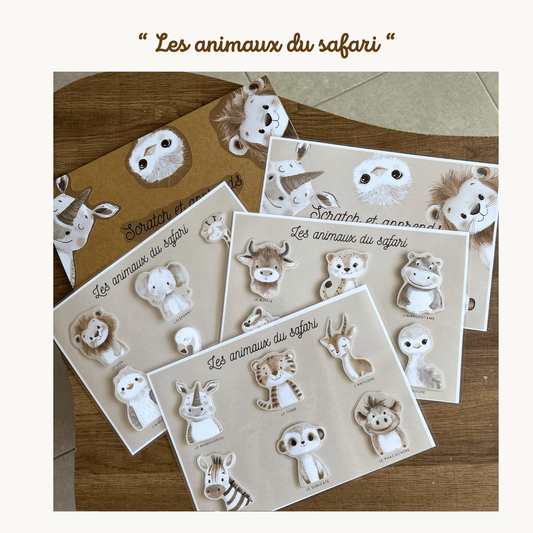 Pochette de planches d'activités éducatives à scratch "Les animaux du safari"