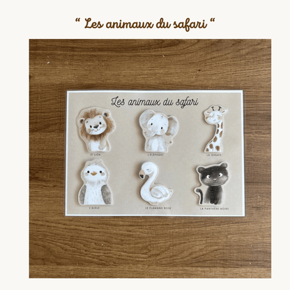 Pochette de planches d'activités éducatives à scratch "Les animaux du safari"