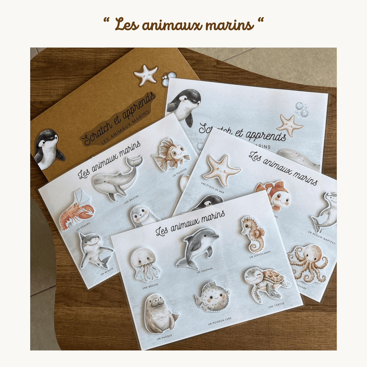 Pochette de planches d'activités éducatives à scratch "Les animaux marins"