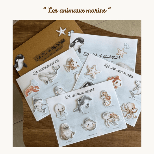 Pochette de planches d'activités éducatives à scratch "Les animaux marins"